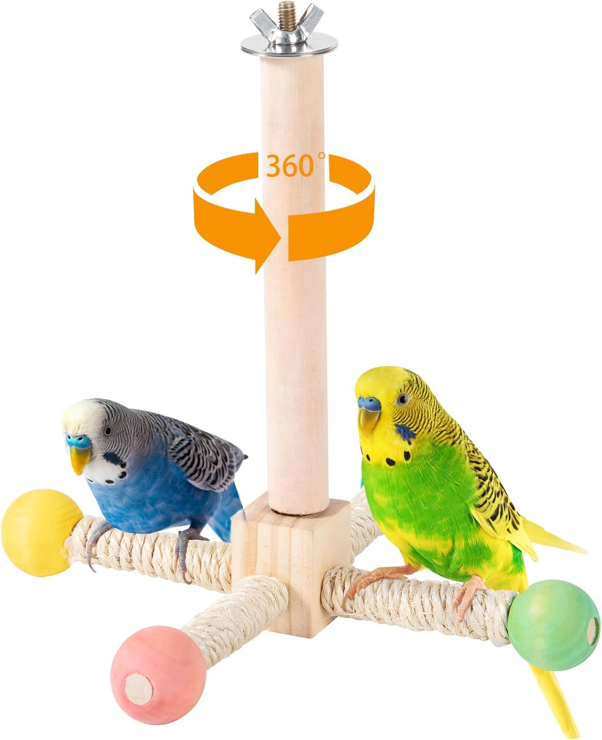 Rotating Bird Perches Toy, Interactive Spinning Parrot Parakeet Toys, Wooden Exercise Stand Bird Cage Accessories for Budgies,Cockatiels,Small Birds