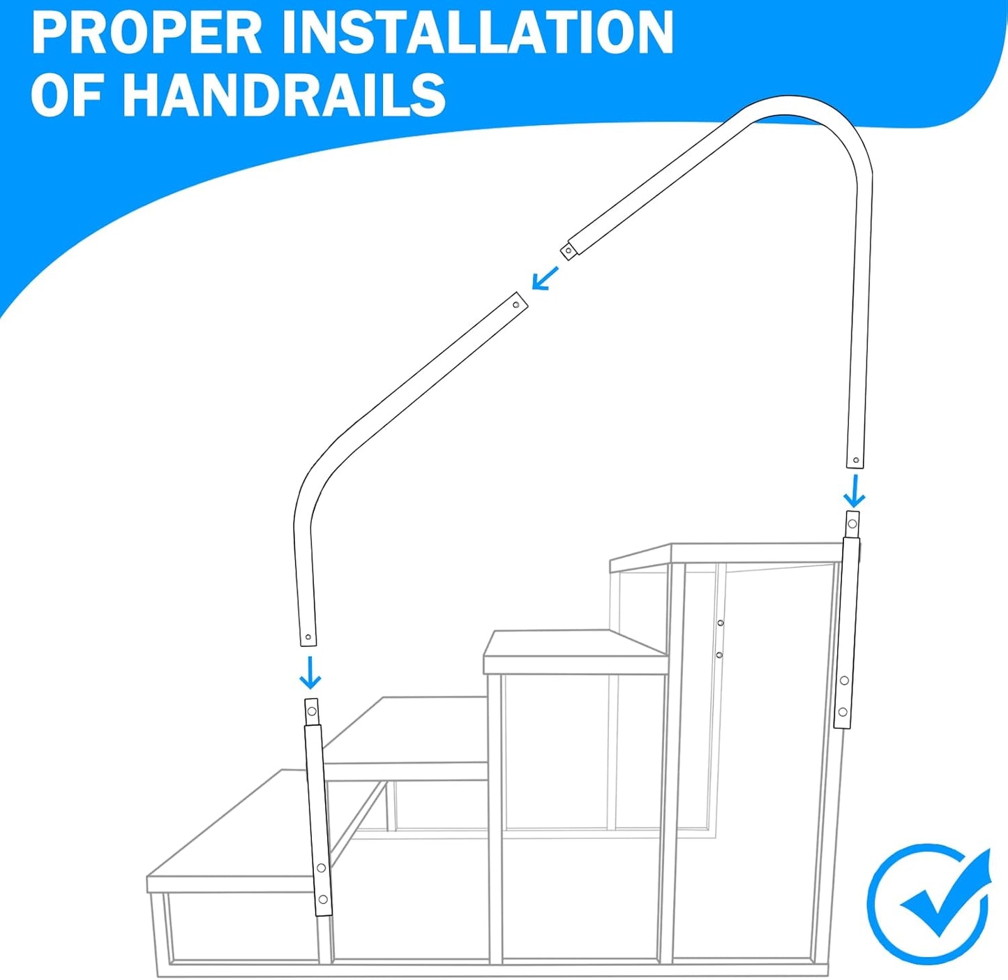 RV Step Stool, 4 Step Ladder, Hot Tub Steps with Handrail, Portable Pool Ladder, 660Lbs Heavy Duty Ladder Shelf Outdoor Mobile Home Stairs for Camper/Porch/SPA Pool/Pet Stairs(2 handrails)