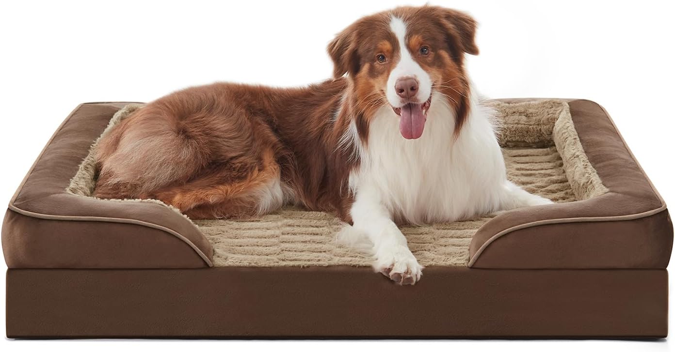 FURTIME Orthopedic Dog Beds for Large Dogs, Egg Foam Dog Bed with Ultra Comfy Supportive Foam, Washable & Waterproof Pet Couch, Nonskid Bottom