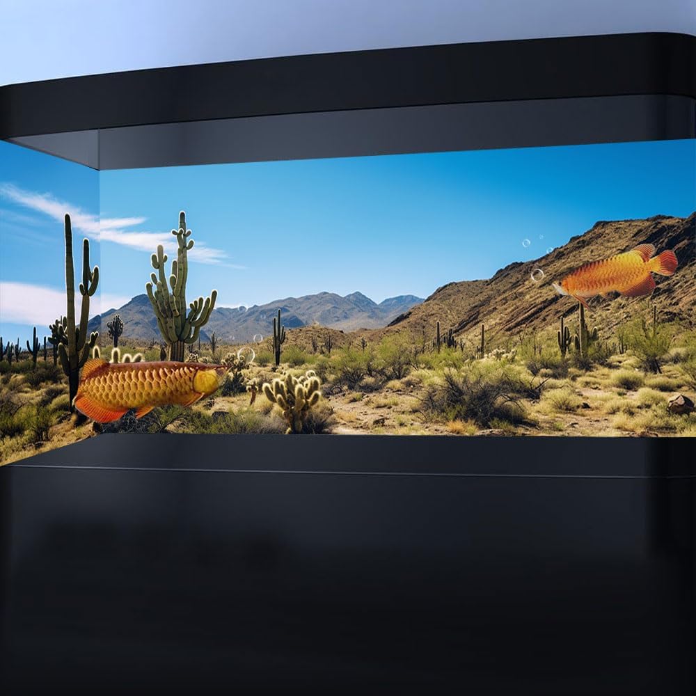 Reptile Habitat Background, Retro Desert Oasis Cactus Terrarium Background 72X18 in Background with 8 EVA Double-Sided Tape