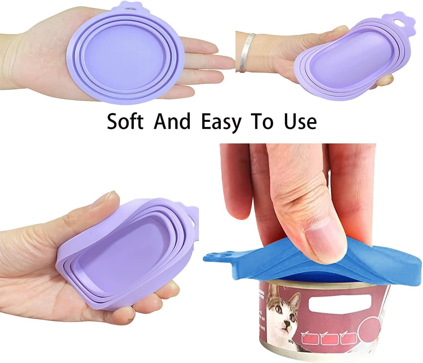 WANBAO 4 Pack Silicone Pet Food Can Lids for 3 Standard Size Food Cans for Pet Food Cans or Canned Goods, Multicolor Light Blue, Light Green, Light Purple, Pink