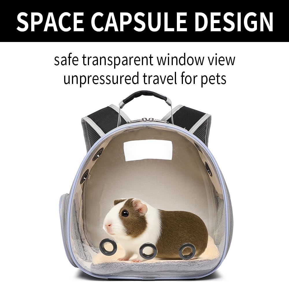 Bunny Carrier, Guinea Pig Carrier,Small Animal Carrier Backpack for Rabbit,Bearded Dragon, Lizard,Hamster,Kitten. Breathable Pet Travel Cage Bag Perfect for Vet Visits & Outdoor Adventures (Black)