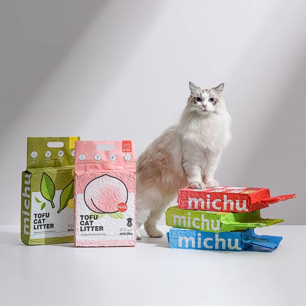 Tofu Cat Litter Natural Clumping Tofu Cat Litter, Fast Clumping and Easily Scoop-able 5.5lb/88oz 5 Scents - Peach, 6 Pack