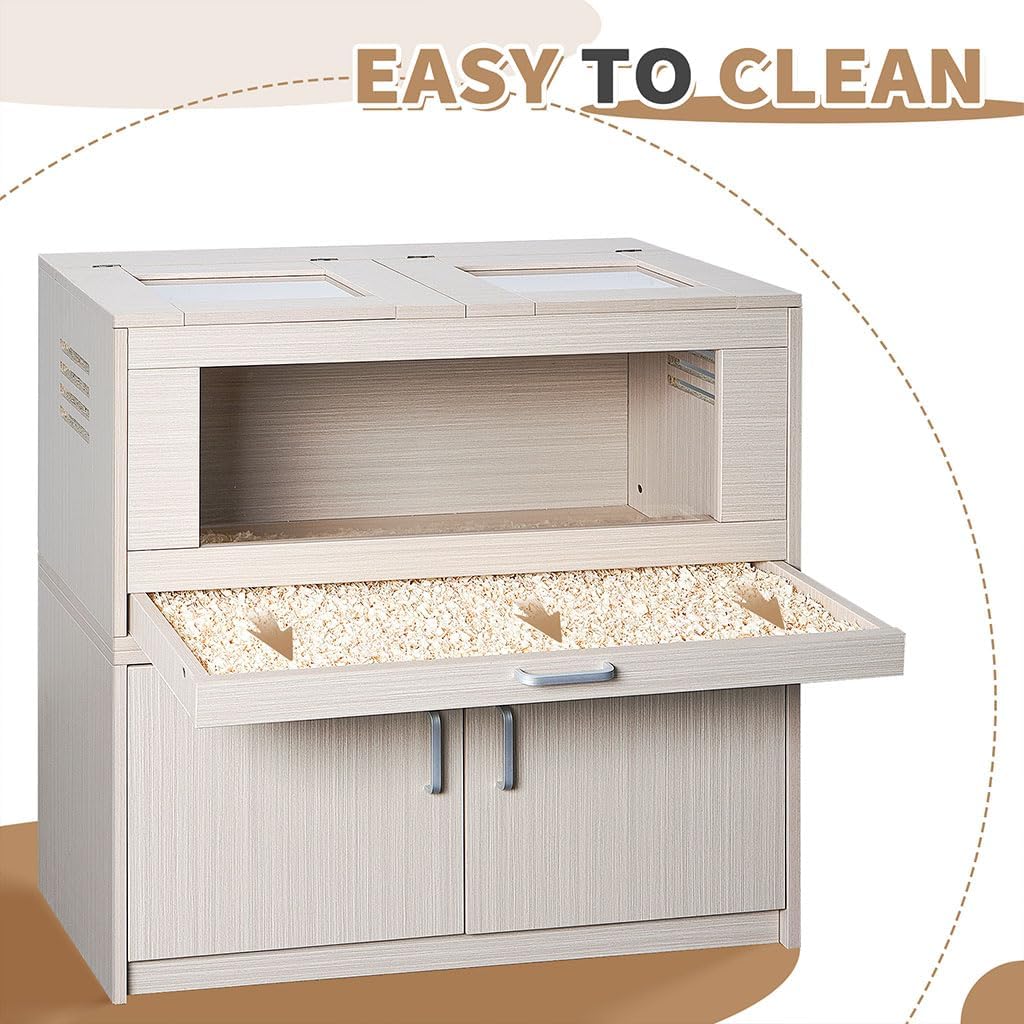 Large Hamster Cage, Wooden Hamster Cages and Habitats with Storage Cabinet and Openable Top Decorative Pet House Acrylic Panels for Hedgehog Gerbil and Rat (31.5"× 15.7"× 33.5")