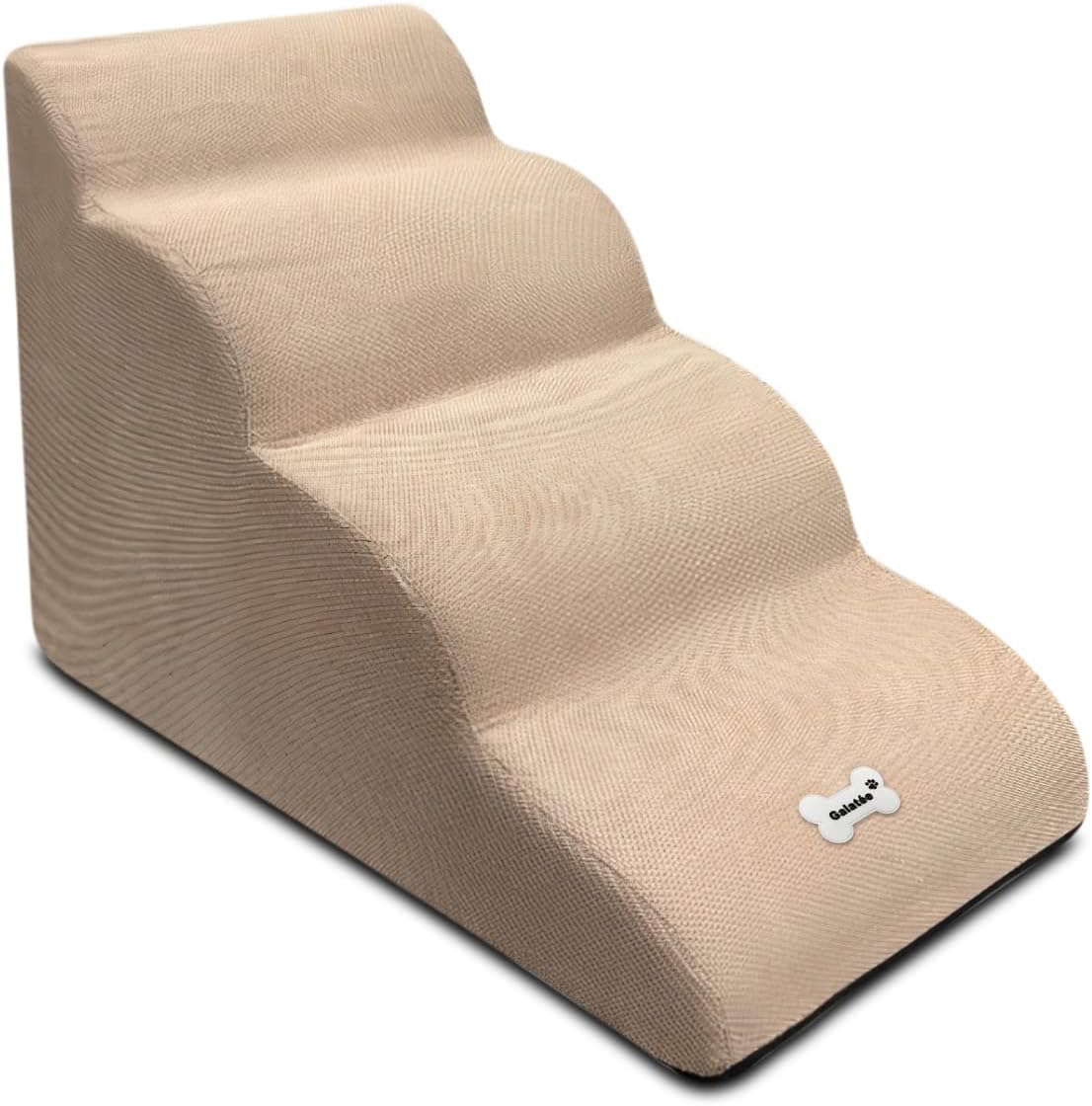 Dog Stairs, Removable and Washable Pet Stairs, 4-Steps Non-Slip Pet Ramp, Dogs Steps for High Bed Sofa, High Resilience Sponge Dog Stairs(Light Brown)