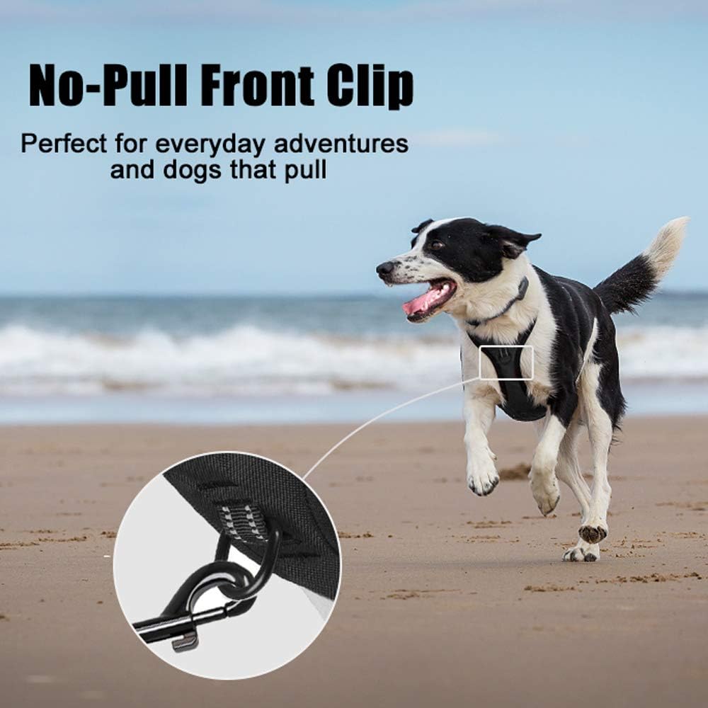 PoyPet No Pull Dog Harness, Reflective Comfortable Vest Harness with Front & Back 2 Leash Attachments and Easy Control Handle Adjustable Soft Padded Pet Vest for Small to Large Dogs (Black,L)