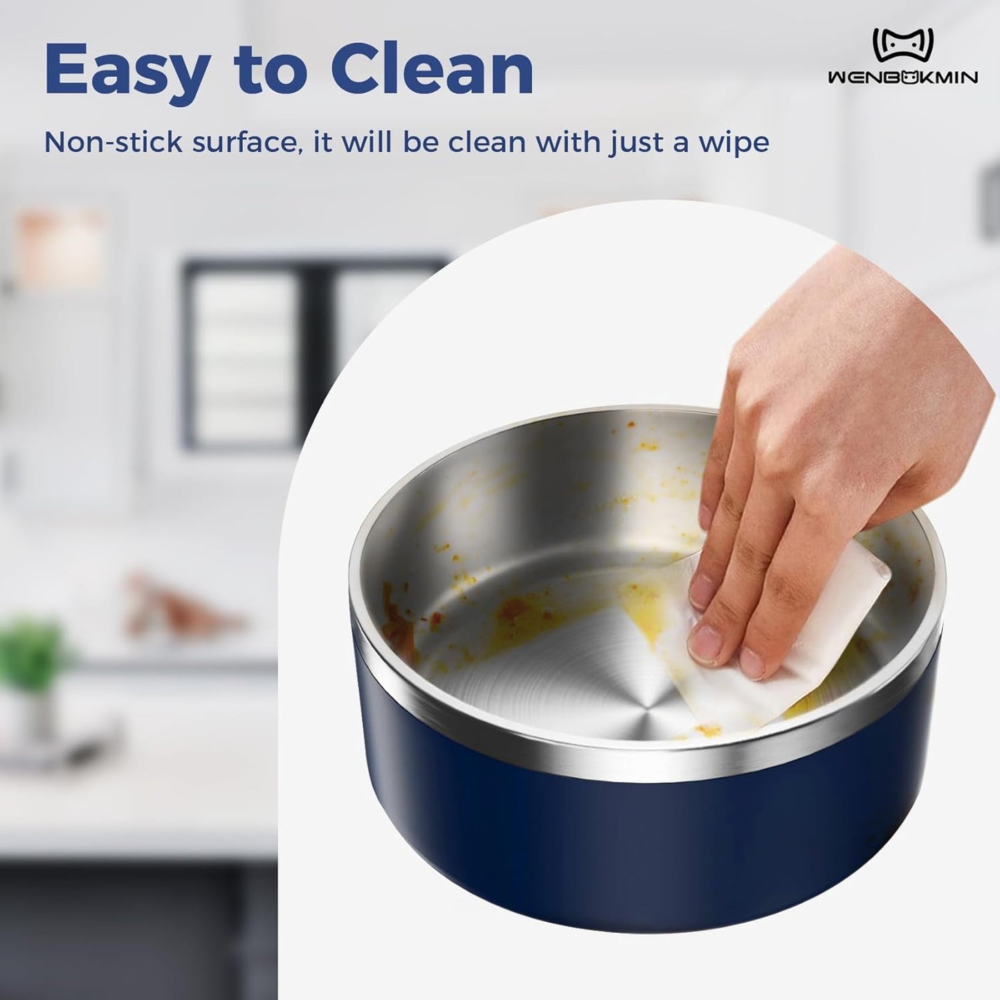 Dog Bowl, Stainless Steel Dog Food and Water Bowl with Non Slip Quiet Bottom, Easy to Clean, Dishwasher Safe, 64oz, Blue