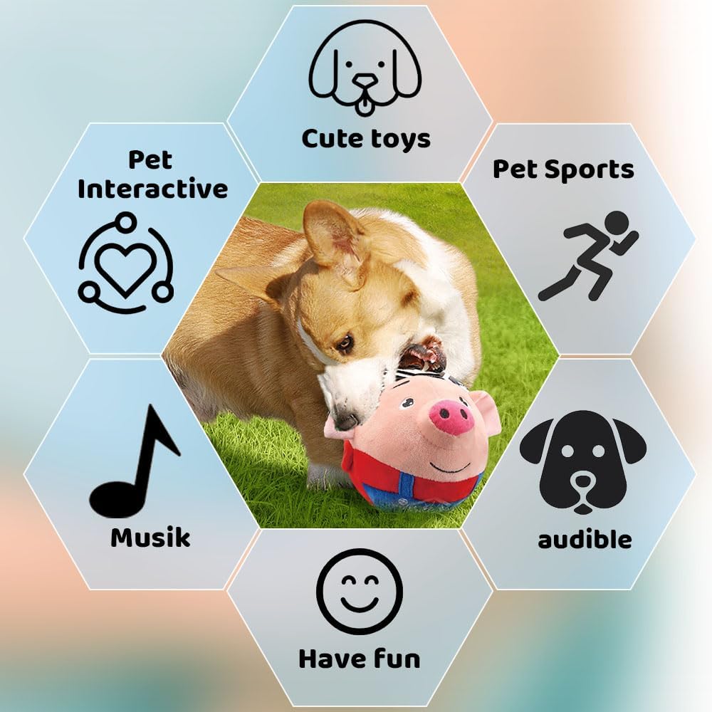 Upgrade Active Moving Pet Plush Toy, Squeaky Interactive Dog Ball for Boredom, Bouncing Plush Toy, Pig Sound Electronic Pet Toy (Lion)