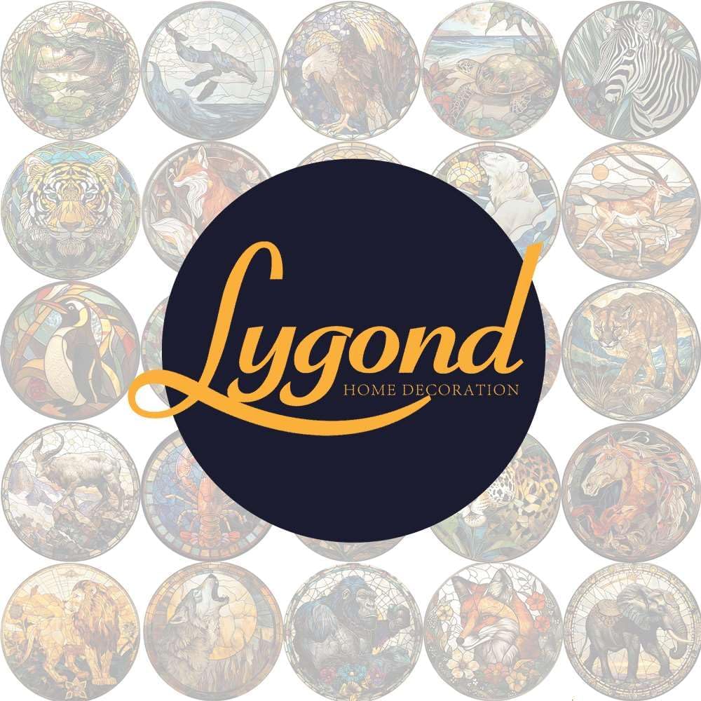Lygond Metal Sign Tin Sign Circular Stained Glass Bear Garden Tin Signs for Bar 8×8 Inches