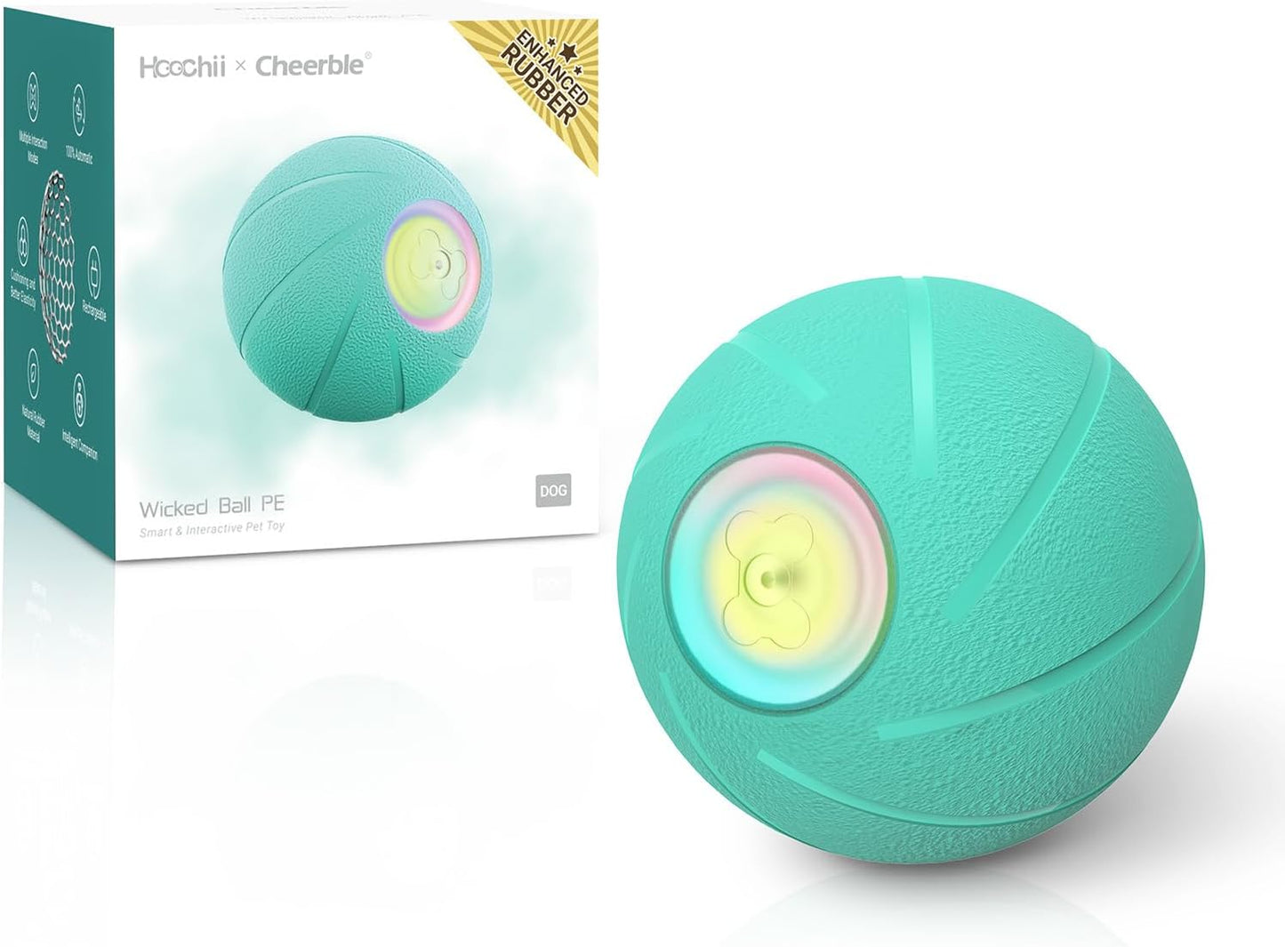 Interactive Dog Toys, Wicked Ball PE, 3 Interactive Modes,Enhanced Rubber Active Rolling Dog Toy with LED Lights for Medium Large Dogs, Motion-Activated Dog Stimulation Toy for Boredom Relief