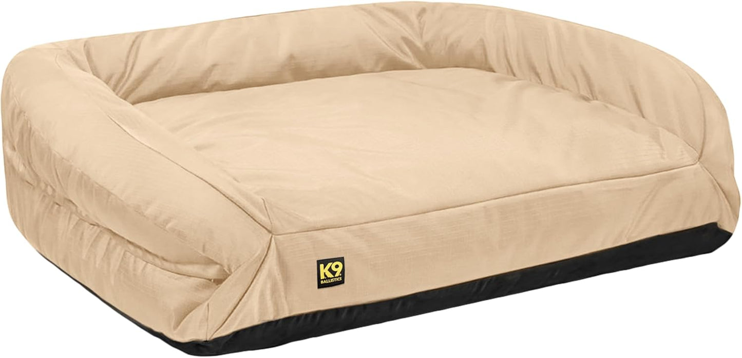 K9 Ballistics Tough Orthopedic X-Large Bolster Dog Bed - Washable, Durable and Water Resistant Dog Bed - Made for (XL) Big Dogs, 54"x38", Sandstone