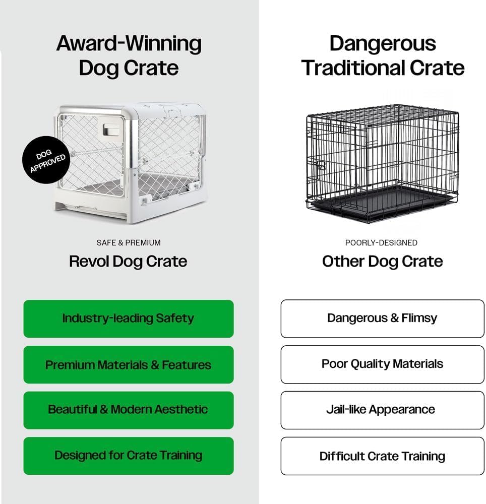 DIGGS Revol Collapsible Dog Crate with Wheels - Premium Portable Dog Crate - Safe, Stylish, and Convenient Indoor Kennel (Smoke, Medium)