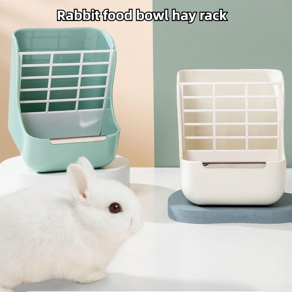 2 in 1 Food Hay Feeder for Guinea Pig, Rabbit Feeder, Indoor Hay Feeder for Guinea Pig, Rabbit, Chinchilla, Feed Bowls Use for Grass & Food (Yellow)