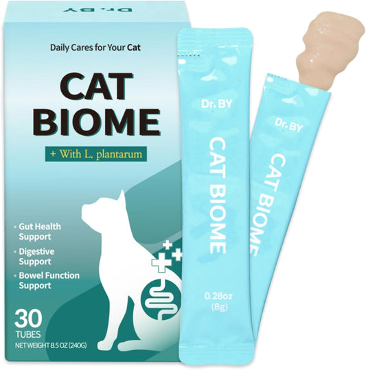 Dr.by CAT BIOME Cat Probiotics - Digestive & Gut Support for Cats, Diarrhea Relief, Immunity Booster with Lactiplantibacillus plantarum Lickable Formula Individually Packaged