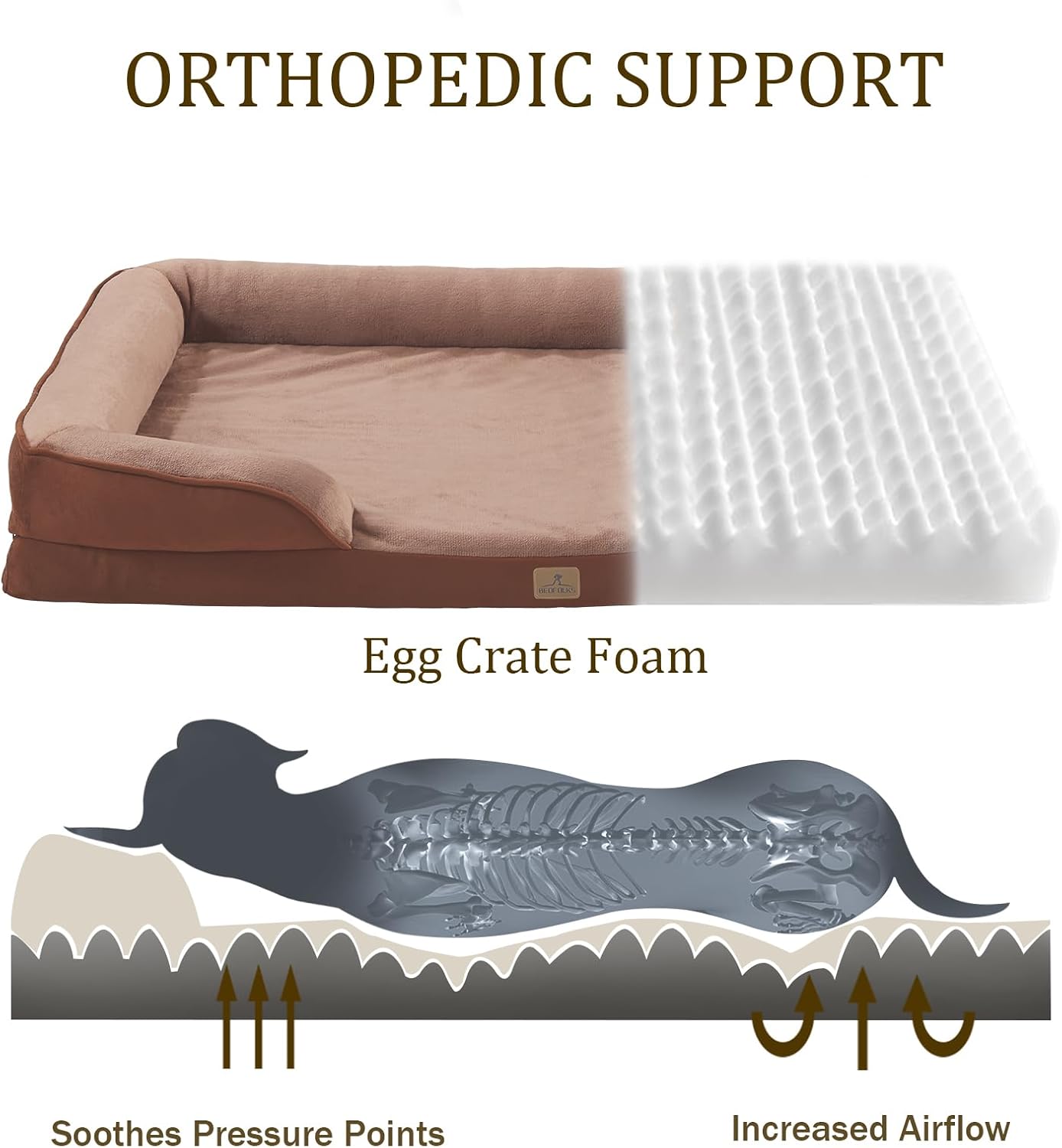 Bedfolks Orthopedic Dog Bed Extra Small, Waterproof Dog Sofa Bed for Small Dogs & Cats, Egg Foam Pet Couch Bed with Removable Washable Cover and Nonslip Bottom, Brown