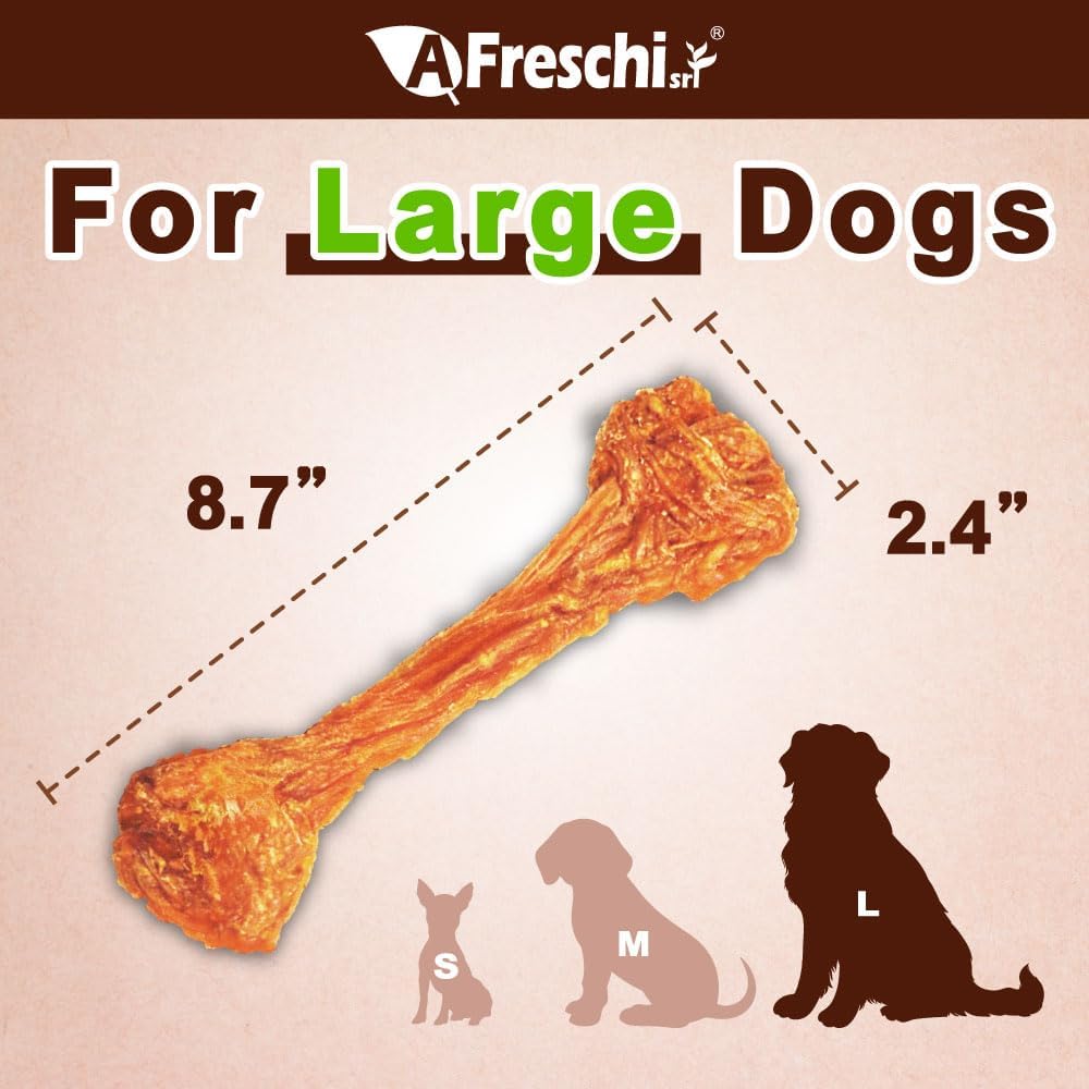 Afreschi Natural Turkey Tendon Bone (L) 10 oz, USA-Sourced Turkey Tendon, All Natural Puppy Chew, Hypoallergenic, Rawhide Alternative, for Large Breeds
