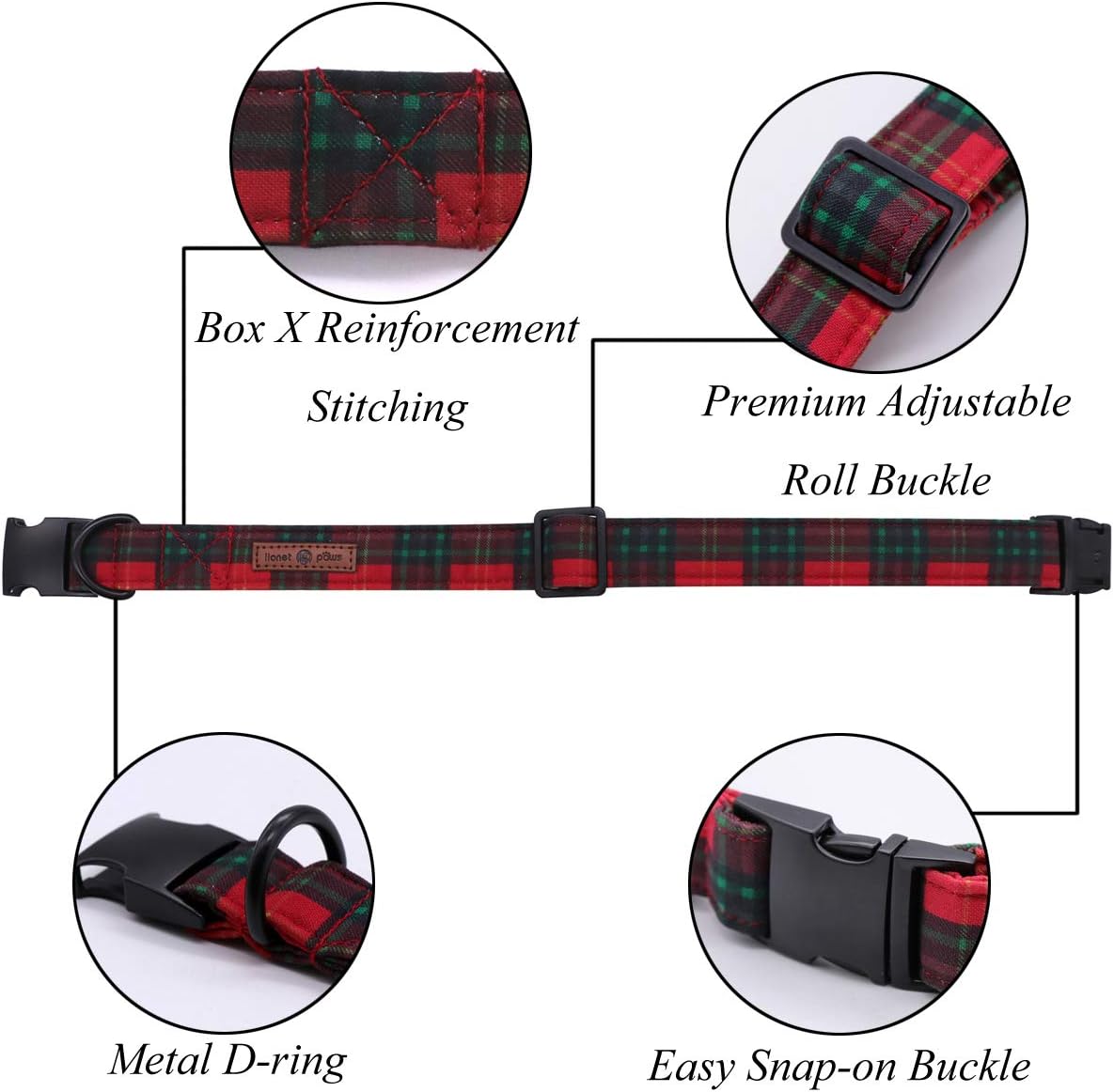 Lionet Paws Christmas Dog Collar with Sailor Bow, Bowtie for Dogs, Adjustable Comfortable Dog Collar Girl, S, Neck 10-16 in