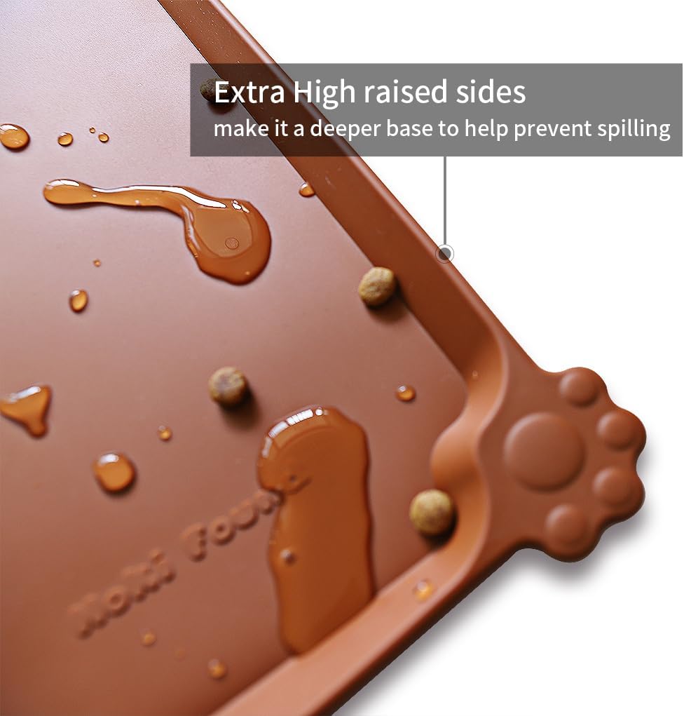 Hoki Found X-Large Silicone Pet Food Mats - Non Slip Pet Dog Cat Bowl Mats - Caramel