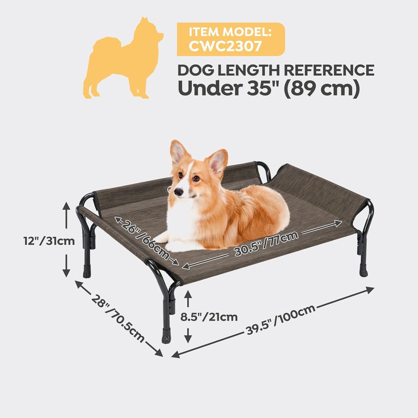 Veehoo Medium Elevated Dog Bed, Guardrail, Non-Slip, Chewproof, Washable & Breathable Teslin Mesh, Brown