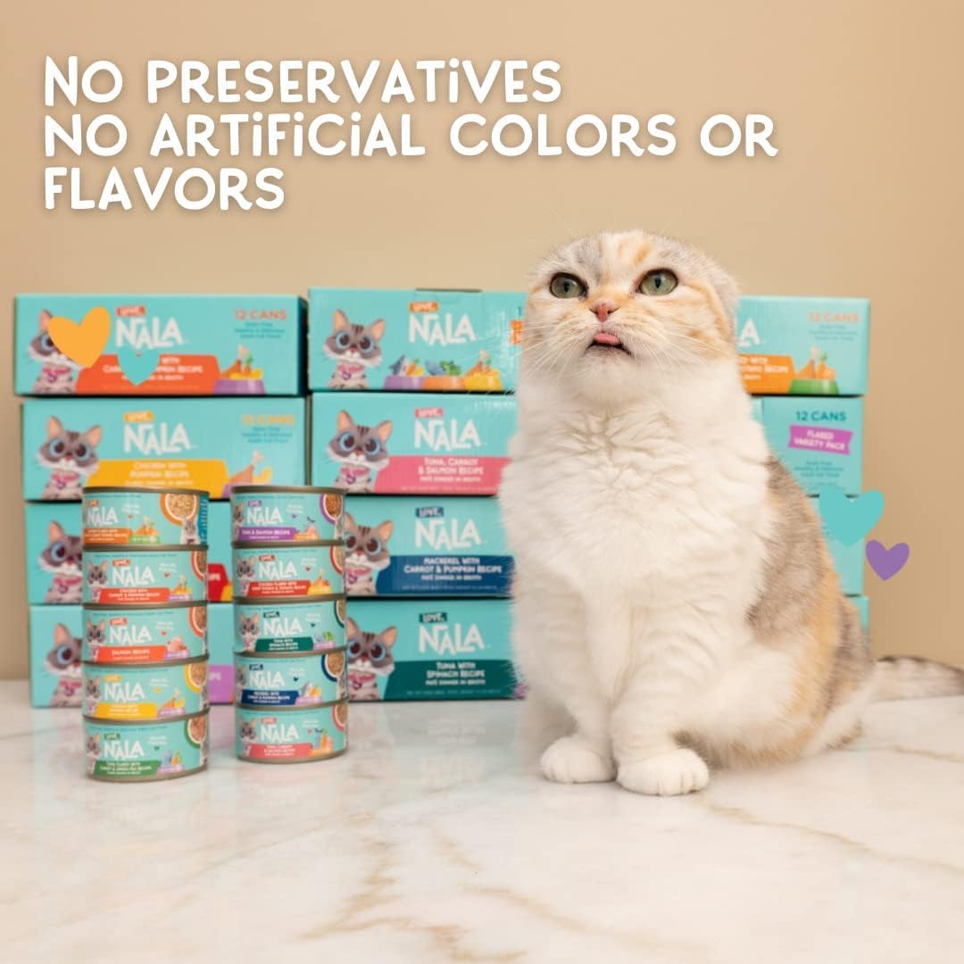 LOVE, NALA - FLAKED Fish & Chicken Variety Pack - 24 Pack- Natural Adult Cat Wet Food - Grain Free, Non-GMO, Lean Protein, Omega 3, Digestive Fiber, Added Minerals & Vitamins
