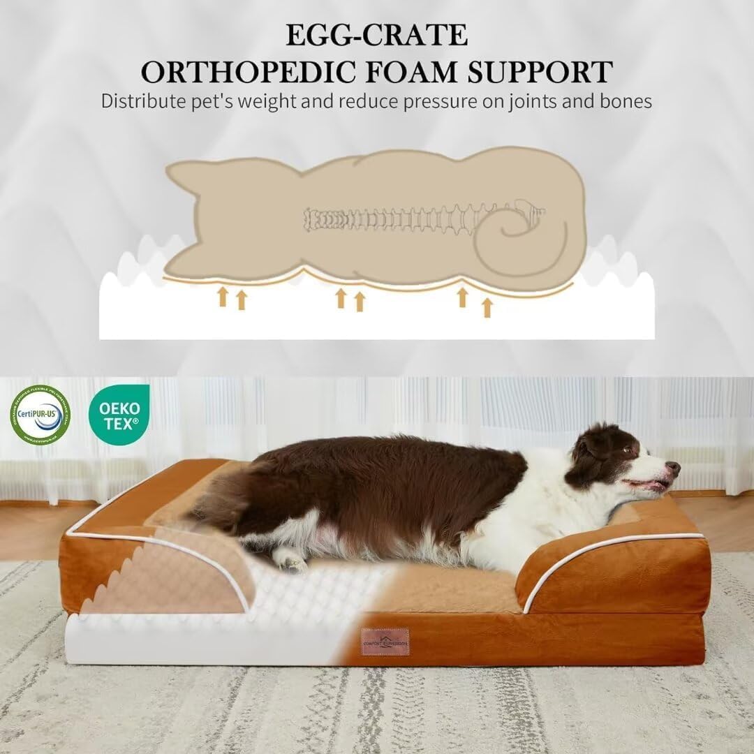 Comfort Expression Small Dog Beds Waterproof Orthopedic Foam Dog Sofa Beds for Medium Dogs Comfy Pet Bed with Washable Removable Cover & Non-Slip Bottom(Small,Caramel)