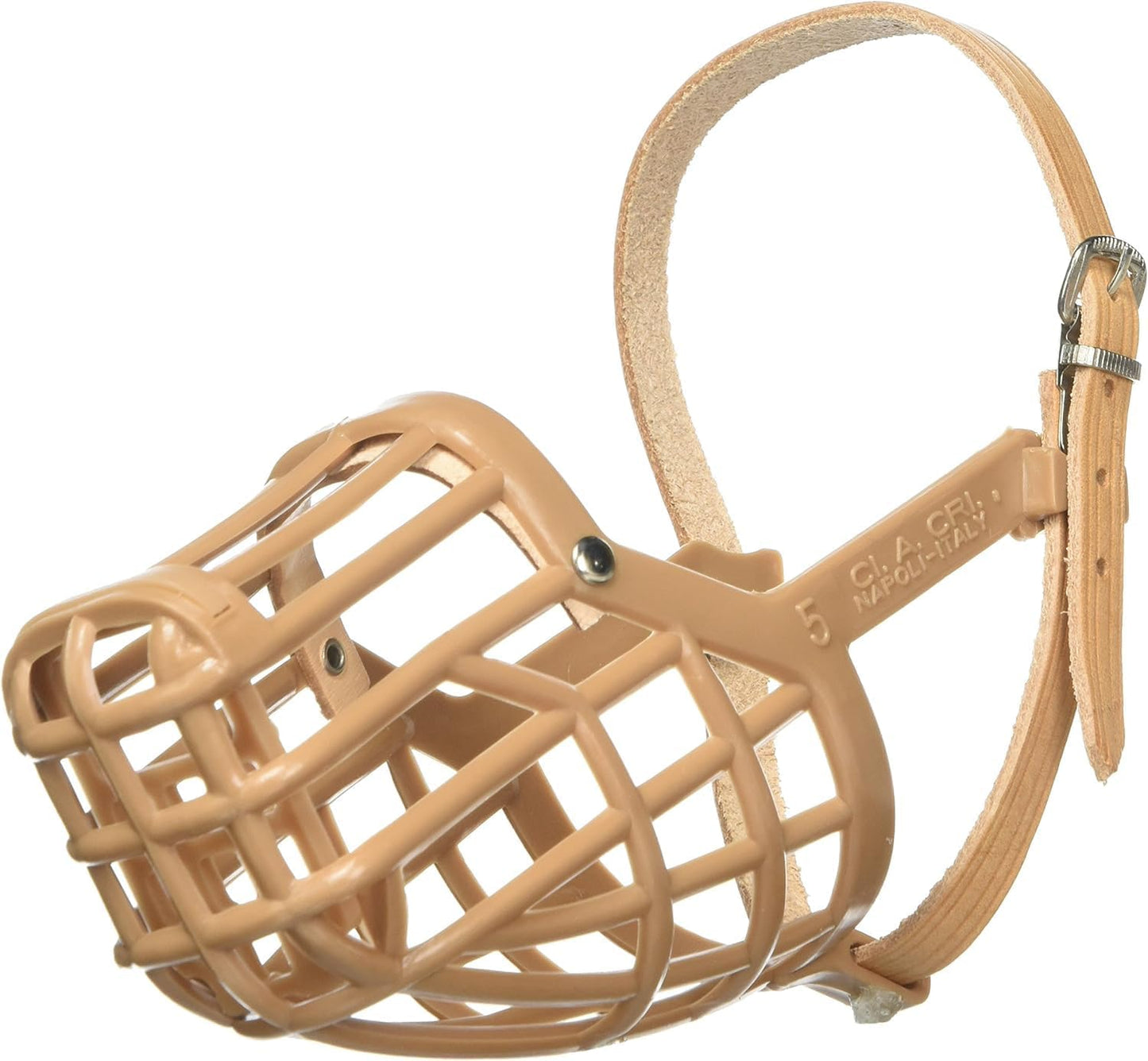 Leather Brothers Italian Basket Dog Muzzle, Adjustable Secure Fit, Comfortable Design, Training and Safety, Averts Biting, Prevents Chewing and Scavenging, Perfect for Grooming - Tan, Size 8