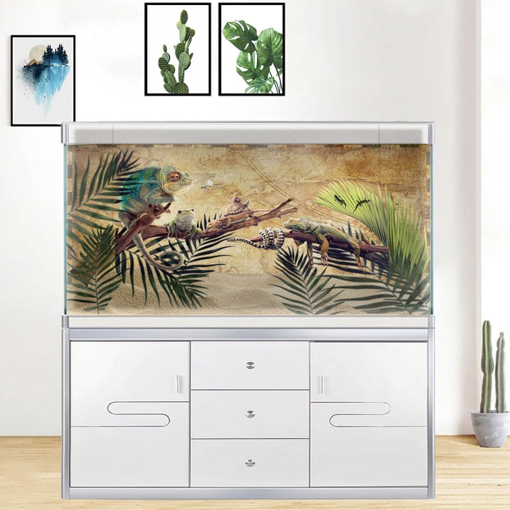 72X16IN Retro Old Travel World Map Terrarium Background, Art Parchment Pirate Treasure Map Reptile Habitat Background with 10EVA Double-Sided Tape