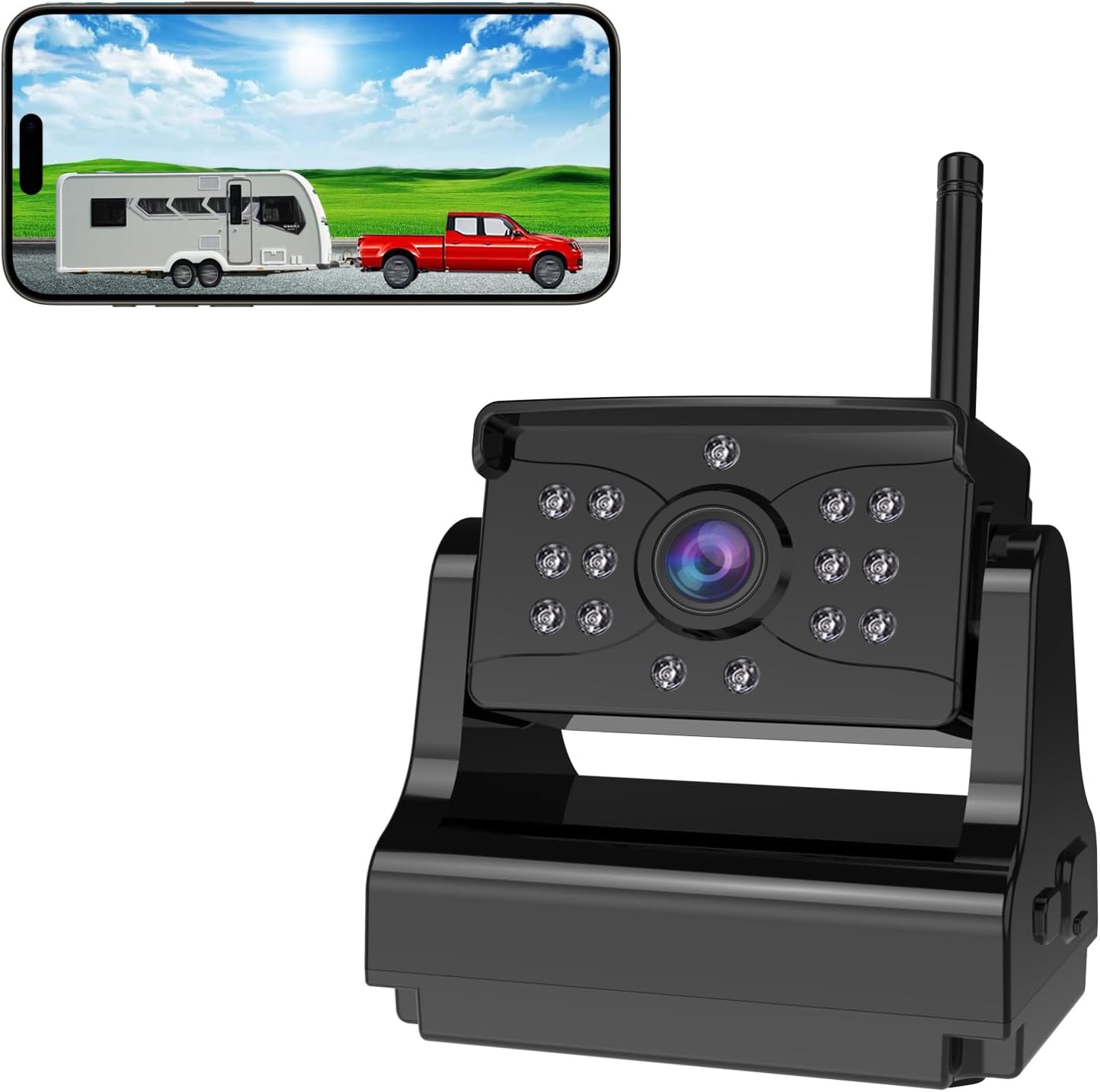 Wireless Backup Camera, Ultra Strong Signal Crystal Clear Picture Magnetic Rechargeable Rear View Reverse Back up Camera for Hitching Gooseneck Horse Boat Travel Trailer Truck Camper RV Pickup Van