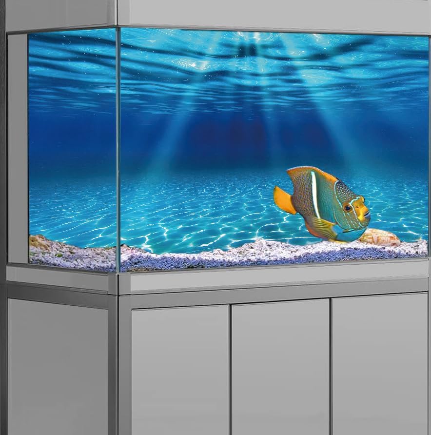 Natural Undersea Aquarium Background, Underwater Ocean Sunlight Fish Tank Background 36X20IN with 8 EVA Double-Sided Tape