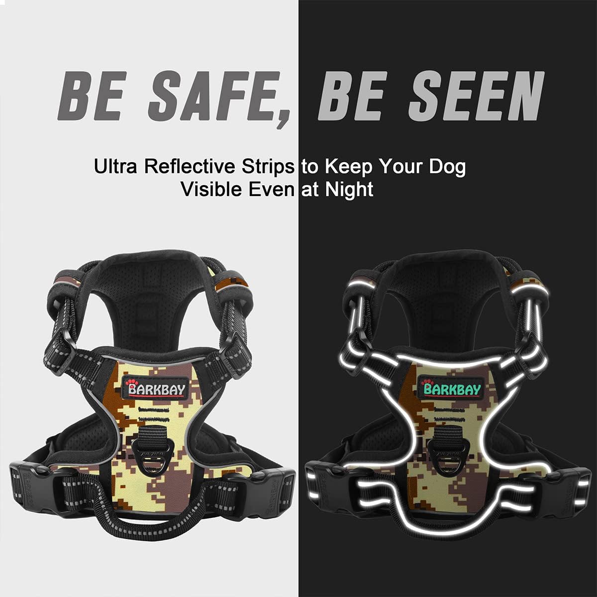 BARKBAY No Pull Dog Harness Front Clip Heavy Duty Reflective Easy Control Handle for Large Dog Walking(Desert camo,M)