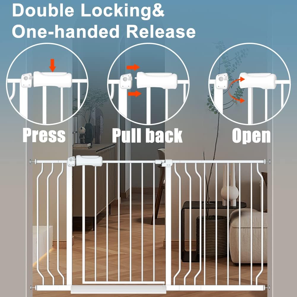 Narrow Baby Gate 24 to 29 Inch Wide Pet Gate Pressure Mounted No Drill Safety Gate Walk Through Metal Child Gate for Kids Stairs or Pets Indoor White