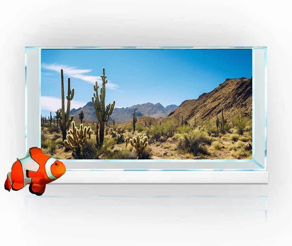 Reptile Habitat Background, Retro Desert Oasis Cactus Terrarium Background 24X12 in Background with 8 EVA Double-Sided Tape