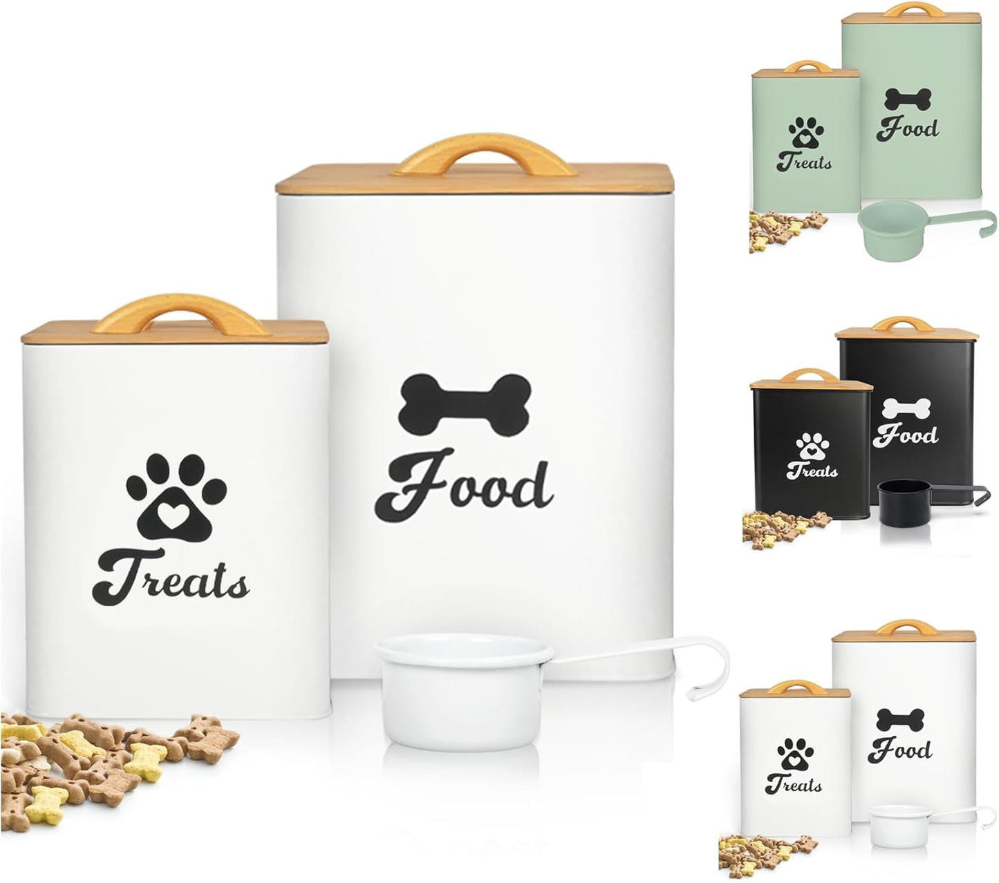 Dog Treat Container 2PCS, Dog Food Storage Container with Lids Airtight, Dog Treat Jars for Kitchen Counter-7+3Lbs, Small Dog Cookie Jar for Storage, (Upgraded) White