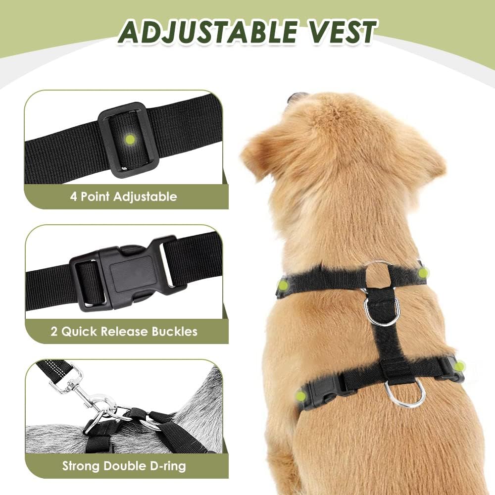 SlowTon Dog Seat Belt Harness for Car, Dog Car Harness Adjustable Mesh Breathable & Dog Seatbelt Safety Tether with Elastic Bungee for Small Medium Large Pets(Fuchsia, Double Clip, M)