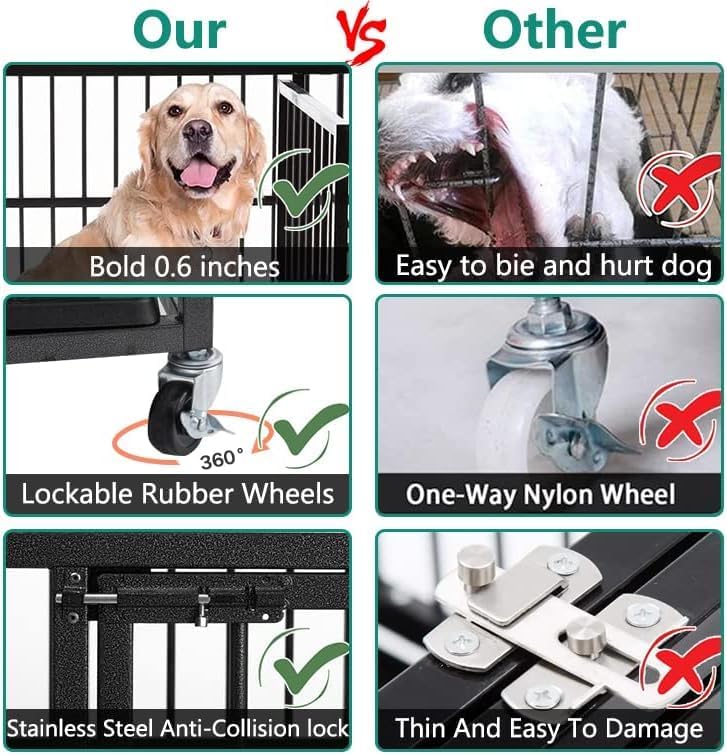 Oranland 48/38 Inch Heavy Duty Indestructible Dog Crate Cage Kennel with Wheels, High Anxiety Dog Kennel, Sturdy Locks, Double Door and Removable Tray Design, Extra Large XL Dog Crate.