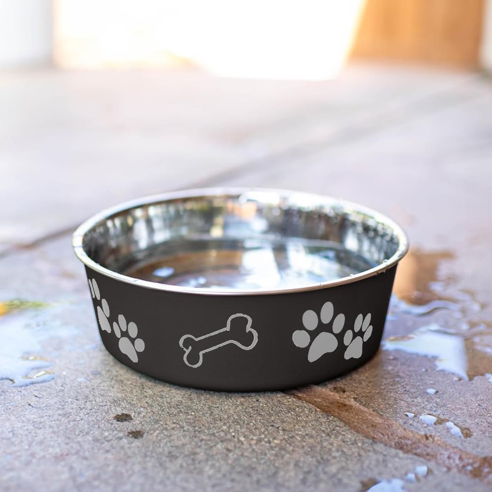 Loving Pets Bella Dog Bowls- Stainless Steel Dog & Cat Bowls - Spill Proof Dog Food Bowl, Cat Bowl, Puppy Essentials & Pet Supplies Great for Home & Travel (X-Large 65-100lbs, Espresso)