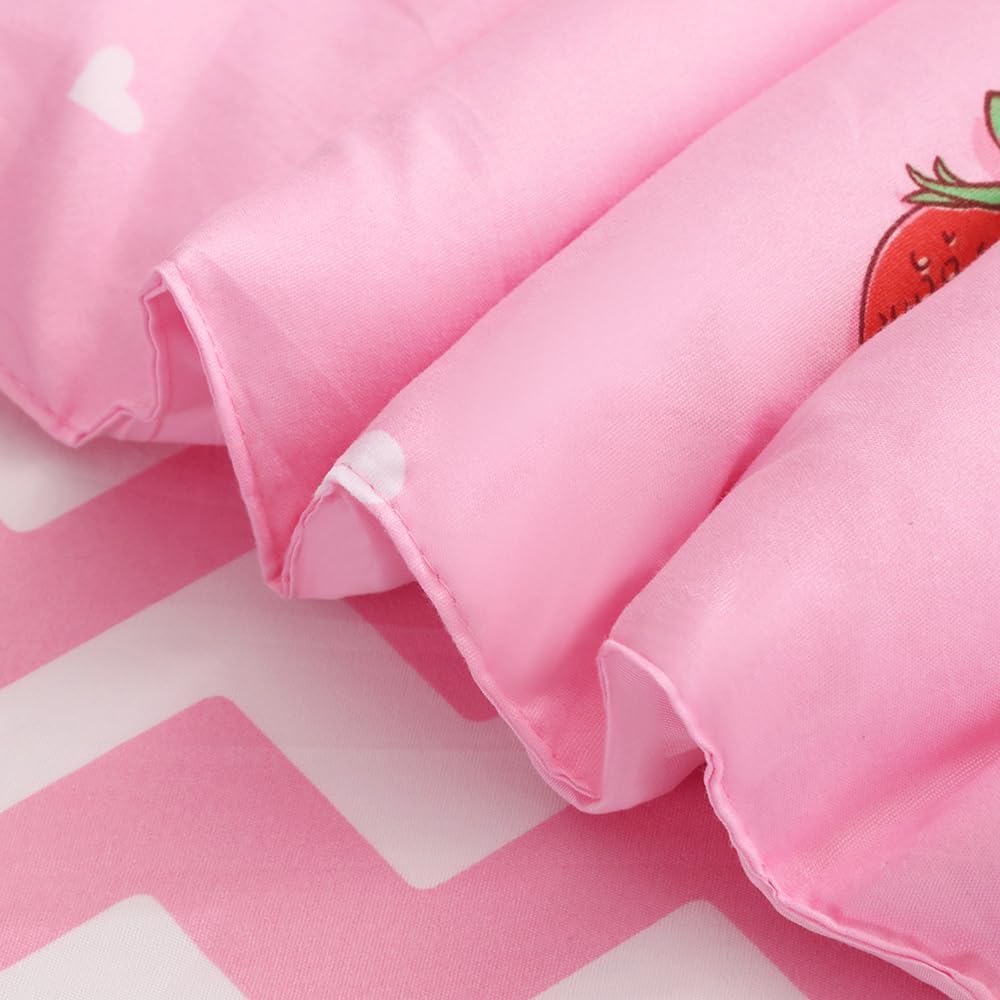 Strawberry Comforter Bedding Set Full Size for Girls 7 Piece Pink Kawaii Comforter Set Bed in A Bag for Kids Teens All Season (1 Comforter,1 Flat Sheet,1 Fitted Sheet and 4 Pillow Sham)