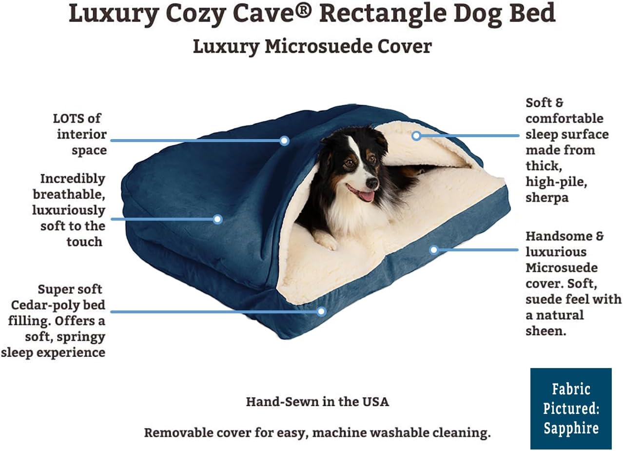 Snoozer Pet Products Luxury Rectangle Cozy Cave Dog Bed with Microsuede, Large, Black