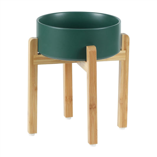 Ceramic Raised Dog Bowl Set, Elevated Dog Bowl with Stand, Food and Water Bowl for Large Breed Dogs, Weighted Dog Dishes, Pet Bowl(8.2'',60OZ, Green)
