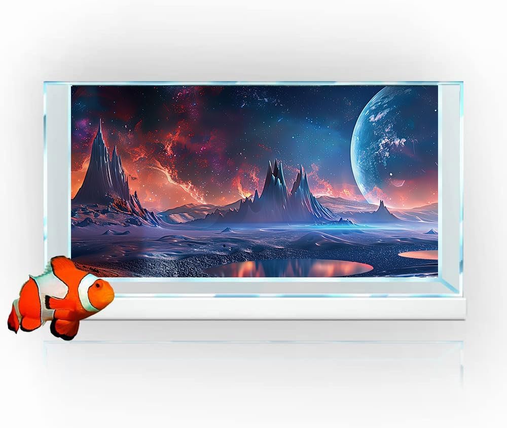 Scarlet Cosmic Aquarium Background,Cool Galaxy Parallel Space Themed Fish Tank Background, Tropical Desert Terrarium Background 36X24IN with 8 EVA Double-Sided Tape