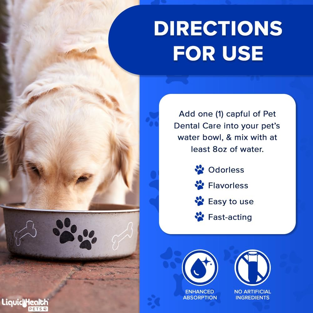 LIQUIDHEALTH Pet Dental Care Water Additive for Dogs & Cats - Fast Acting Pet Bad Breath Freshener, Dog Mouth Wash, Animal Oral Dental Rinse, Plaque & Tartar Teeth Cleaning Solution (2-Pack)