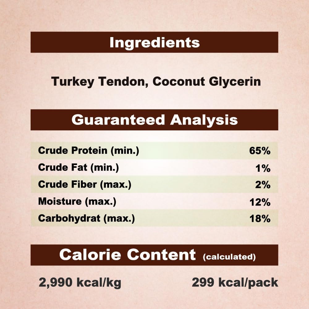 Afreschi Natural Turkey Tendon Rope (L) 3.53 oz, USA-Sourced Turkey Tendon, All Natural Human Grade Dog Chew, Hypoallergenic, Rawhide Alternative, Dog Treats for Large Breeds