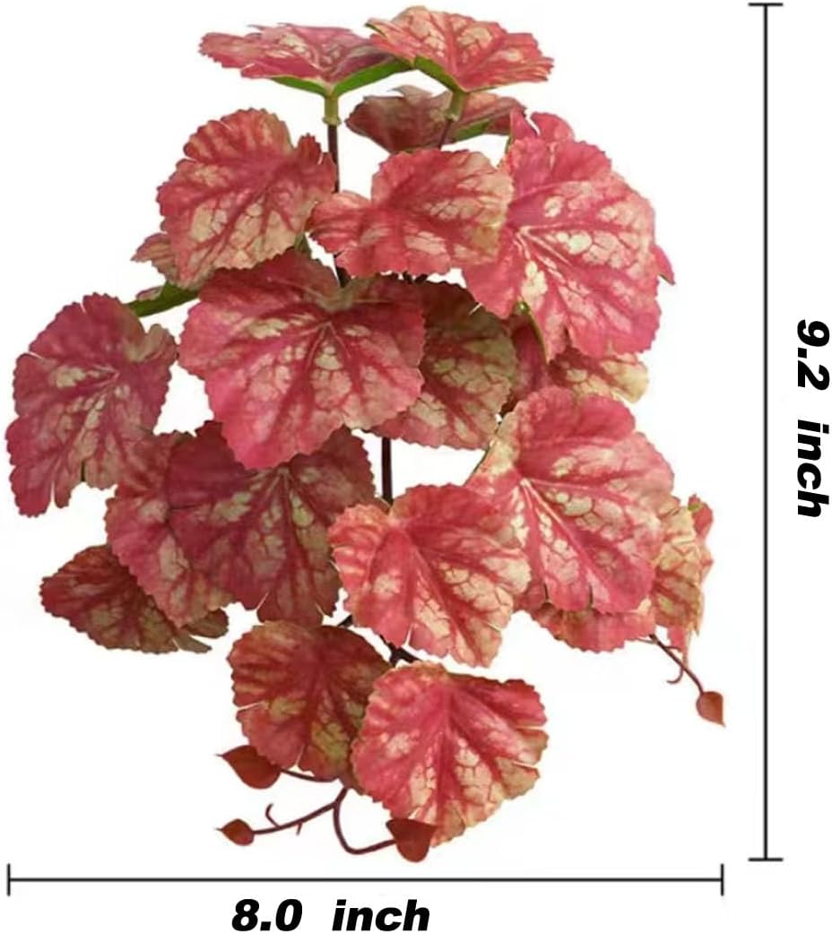 Reptile Plants for Terrarium Decor, Amphibian Habitat Decor, Reptile Tank Accessories, Artificial Hanging Plants with Suction Cup-2 Packs (Pink Heuchera Micrantha)