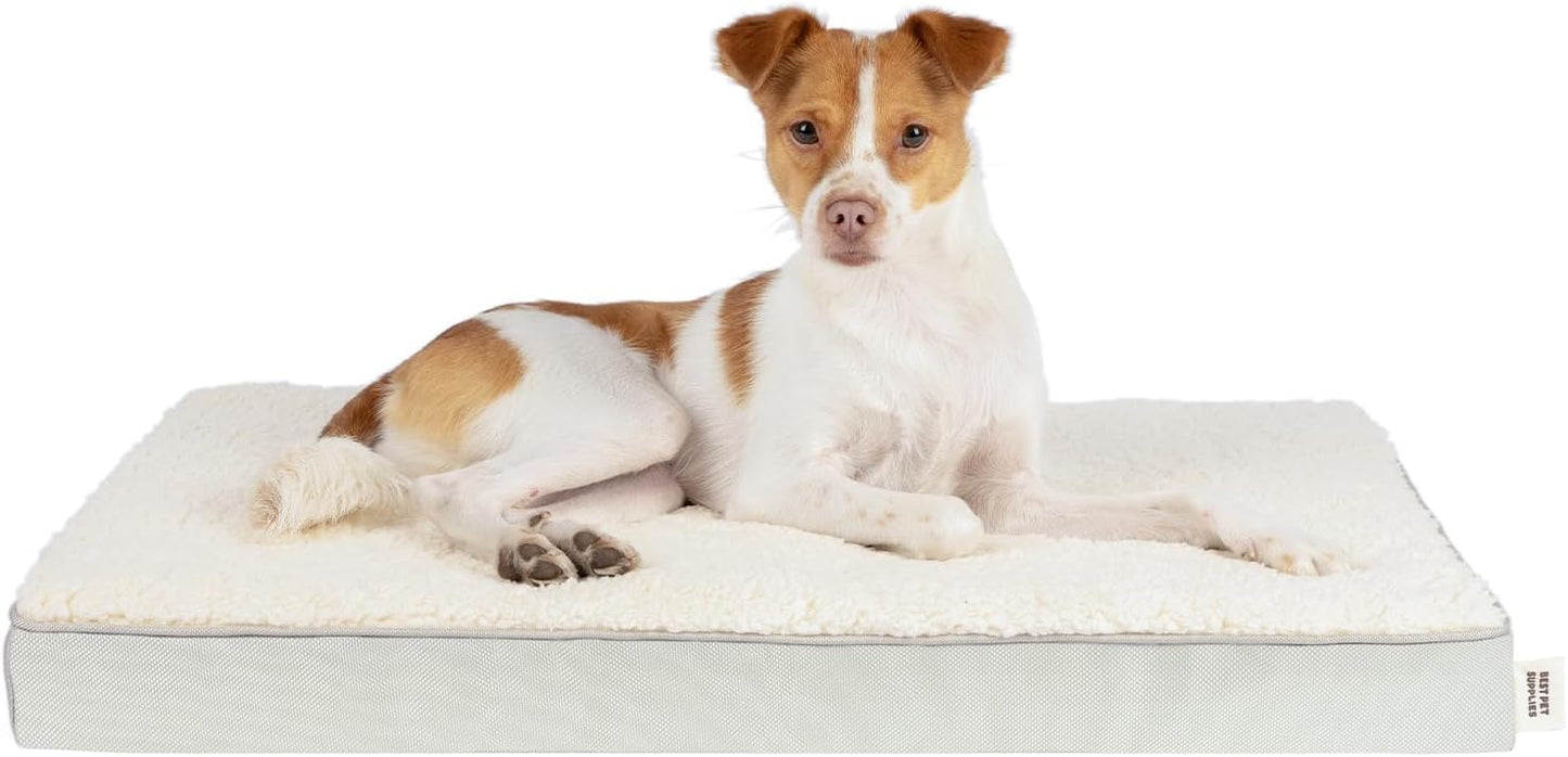 Best Pet Supplies Cute Dog Crate Mat Flat Bed with Waterproof Exterior, Thick Orthopedic Egg Foam Mattress, and Soft Sherpa Fleece Cover for Small, Medium, and Large Breeds - Beige, 41X29X4