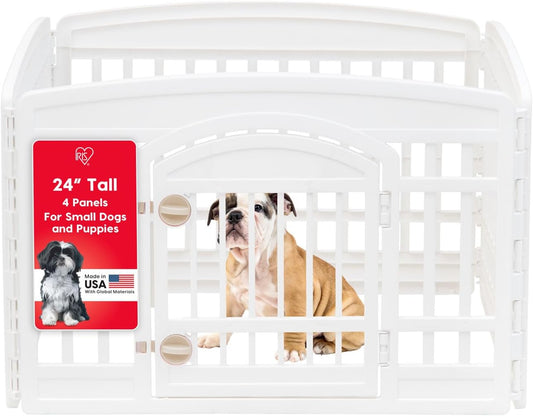 IRIS USA 24" 4-Panel Dog Playpen with Door, 35 x 35 x 24, Puppy Playpen, Dog Play Pen Indoors, Pet Fence, Puppies/Small Dogs, White