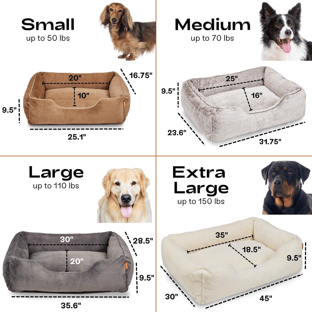 FUZI Luxury Aesthetic Dog Bed for Medium Dogs with Washable Cover, Pet Couch, Pet Bed with Sides, Non-Slip Bottom, Soft and Durable Calming Dog Bed, Faux Rabbit Fur, Medium 31.75x23.6x9.5 Soft White