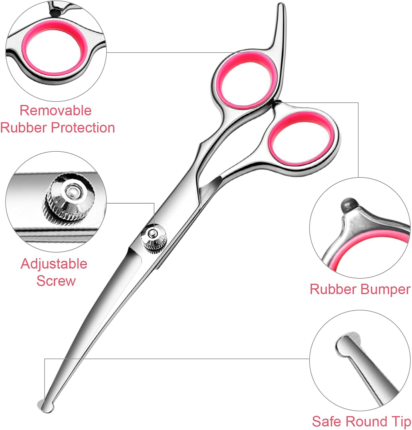 Professional Dog Grooming Scissors Kit, Titanium Coated Dog Scissors for Grooming, Grooming Shears Kit for Dogs Cat At Home (Pink 5 in 1)