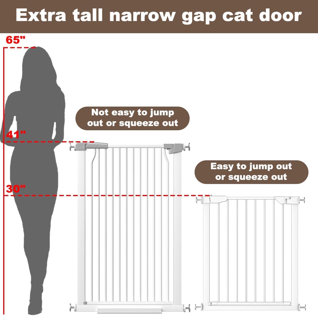41" Extra Tall Cat Gate for Doorway, 54.5-60.2'' Metal Pet Baby Safe Gate, Extra Wide Pressure Mounted Child Door with Expansion Kit, No Drilling Baby Gate Indoor, No Climb Proof Gate, White