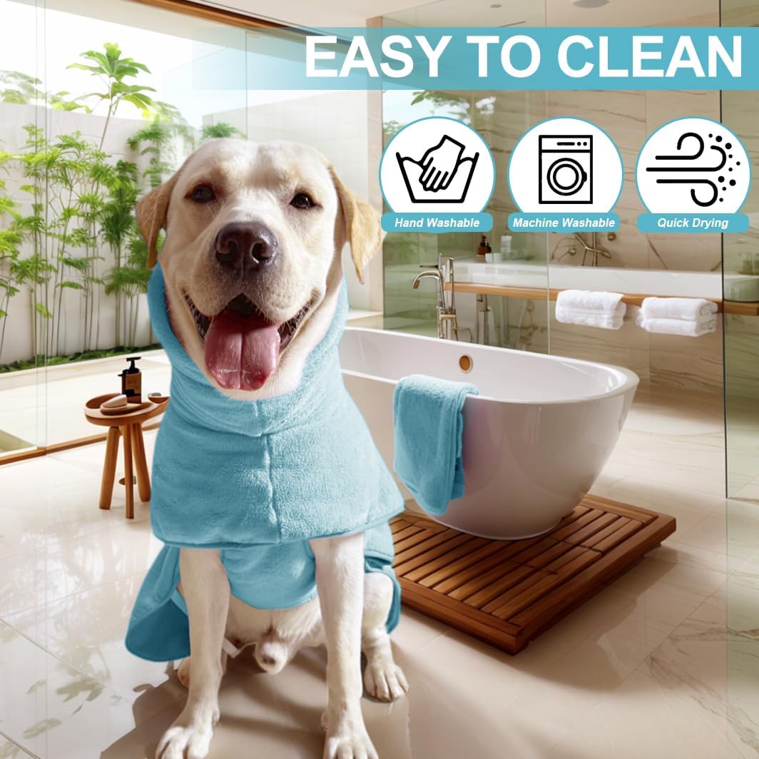 KOOGALSmall to Medium Size Dog Bathrobe, Quick Drying Super Absorbent Used for After Bathing, Warm Dog Towels, Adjustable Hoodies and Belts for Pet Dogs Bath Clothes Products(Blue, L)