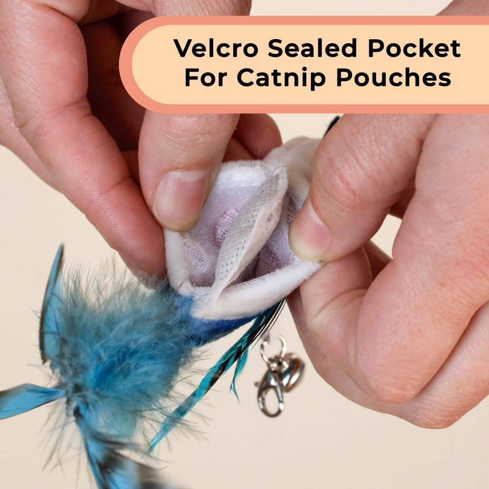 Interactive Catnip Bird Toy Set, Interactive Cat Toys for Indoor Cats, Cat Feather Toy, Self-Holding Suction Base, 5 Birds, Catnip Pouches, Feathers & Bells, Realistic Bird Impression